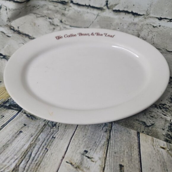 The Coffee Bean & Tea Leaf Dessert Serving Salad Beige Plate 9.5” Oval - Picture 1 of 3